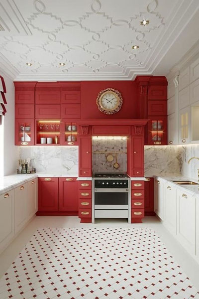 استفاده از رنگ قرمز در آشپزخانه کلاسیک